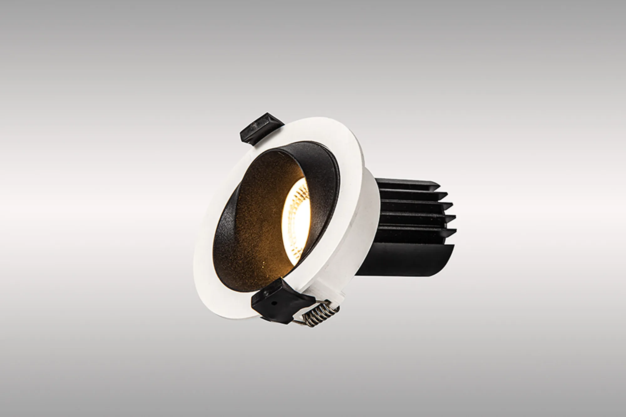 DM202432  Bonia 12 Powered by Tridonic 12W 1200lm 3000K 12° LED Engine,350mA White/Black 27° Angled Round Downlight , DRIVER NOT INC. 5yrs Warranty